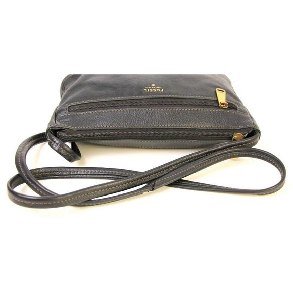 FOSSIL №1954 BLACK GENUINE LEATHER X-BODY MESSENGER SHOULDER BAG HANDBAG PURSE - Picture 5 of 10